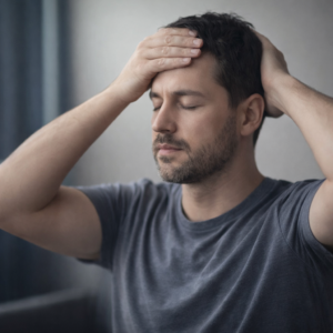 Hombre realizando un ejercicio de integración cerebral occipital frontal para regular el sistema nervioso durante el trabajo terapéutico del trauma